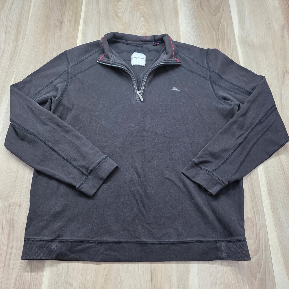 Tommy Bahama 1/4 Zip Pullover Sweater 100% Pima Cotton Black Marlin Mens XL
